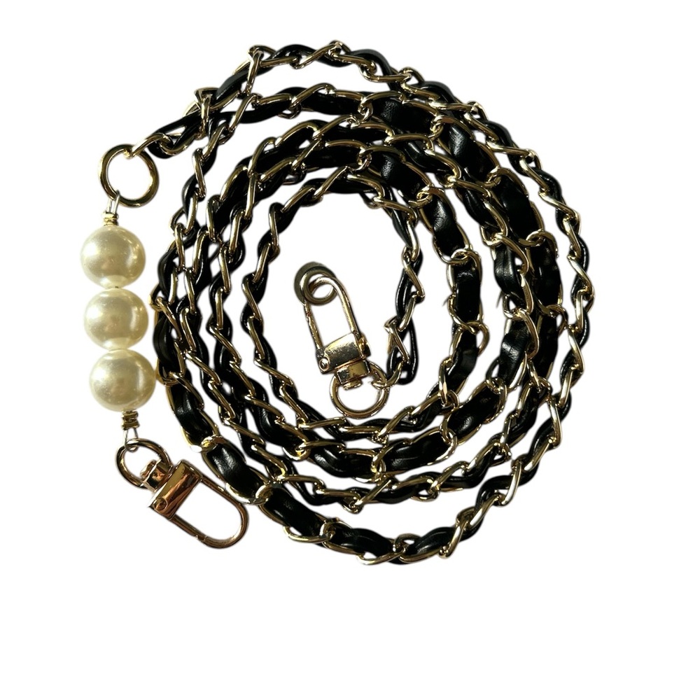 Fashion Gold Tone Black Faux Leather Replacent Bag Chain